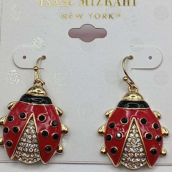 Ladybug Earrings Crystals, Red And Black Isaac Mizrahi NWT - Picture 4 of 8